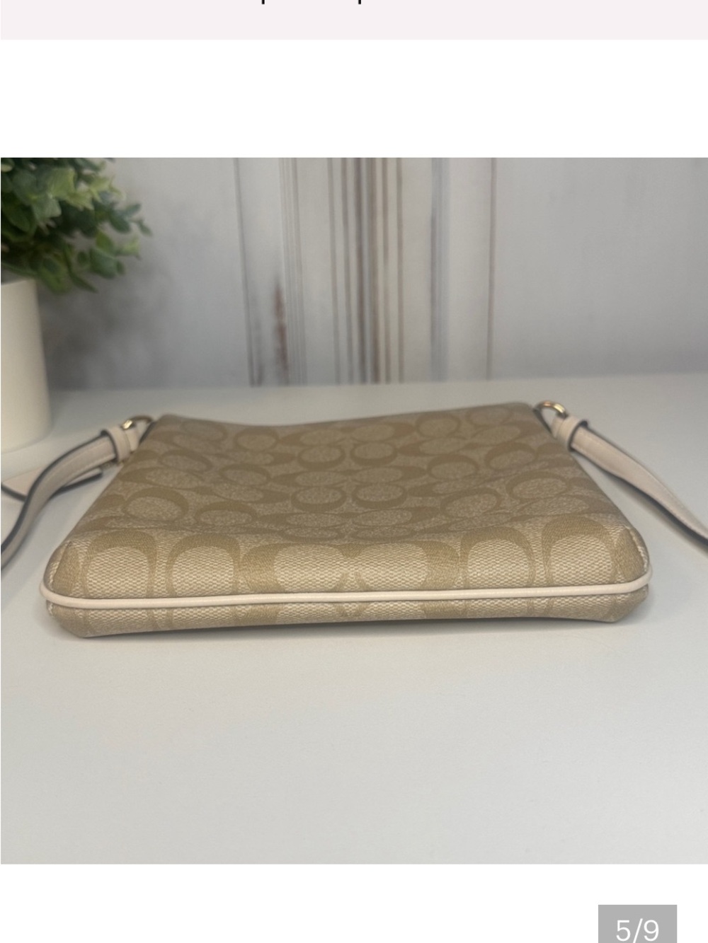 New Coach CE871 Crossgrain Leather File Crossbody Bag Khaki Chalk Gold Zip - Picture 8 of 8